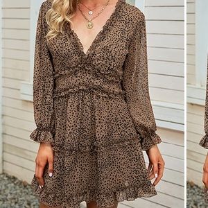 Dokotoo V Neck Ruffle Long Sleeve Mini Dress